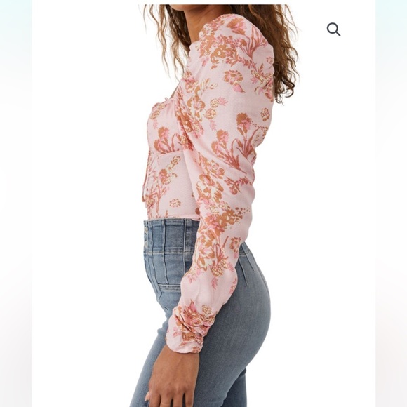 FREE PEOPLE HILLARY PINK FLORAL TOP LARGE - Picture 3 of 7